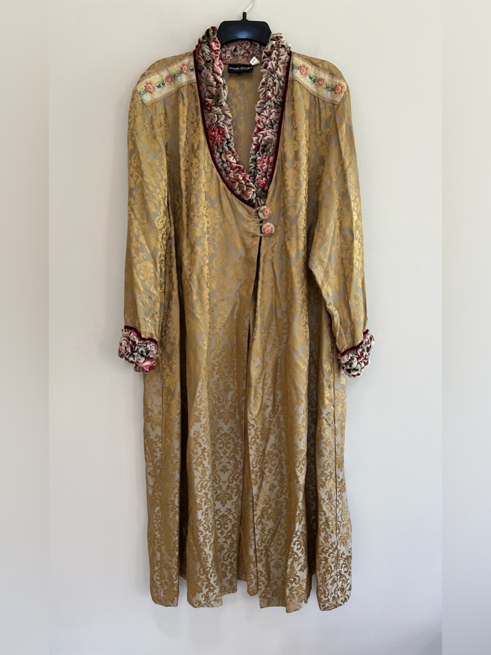 Goody Goody California Vintage Gold Silk Blend Brocade Duster 2 Button Coat, W/M